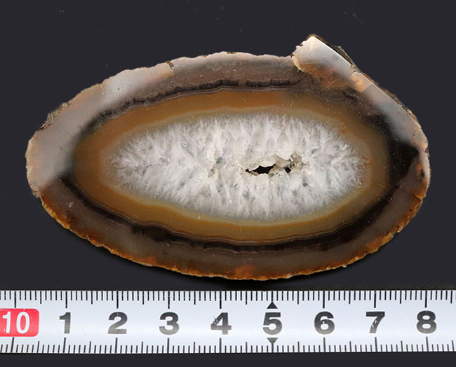 晶洞タイプ！外皮、メノウ、石英結晶、三層を楽しめる、ブラジル産の縞メノウ（Agate）